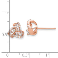 QE17477RP Sterling Silver Rose-tone CZ Love Knot Post Earrings