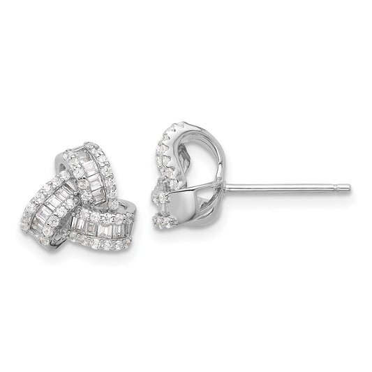 QE17477 Sterling Silver Rhodium-plated CZ Love Knot Post Earrings