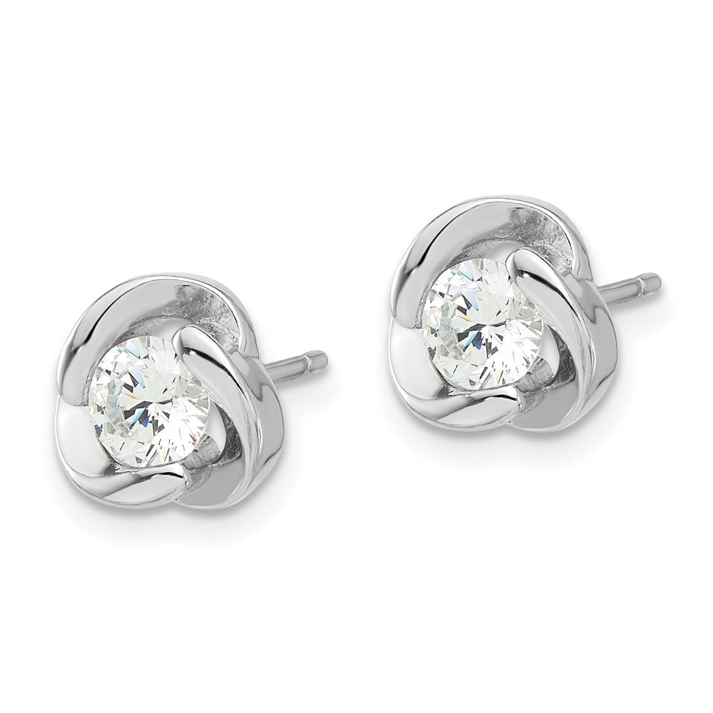 QE17478 Sterling Silver Rhodium-plated with CZ Love Knot Post Earrings