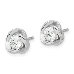 QE17478 Sterling Silver Rhodium-plated with CZ Love Knot Post Earrings
