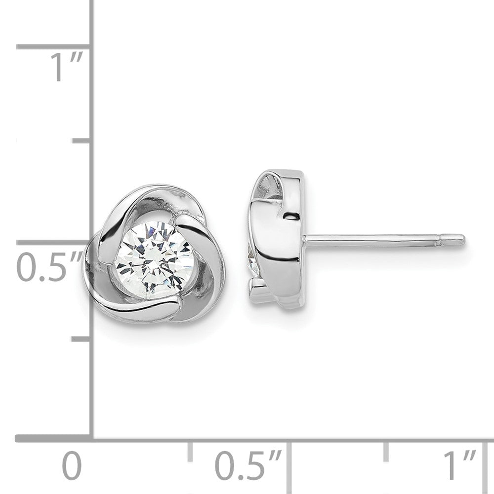 QE17478 Sterling Silver Rhodium-plated with CZ Love Knot Post Earrings