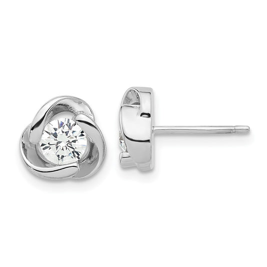 QE17478 Sterling Silver Rhodium-plated with CZ Love Knot Post Earrings