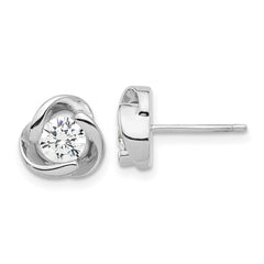 QE17478 Sterling Silver Rhodium-plated with CZ Love Knot Post Earrings