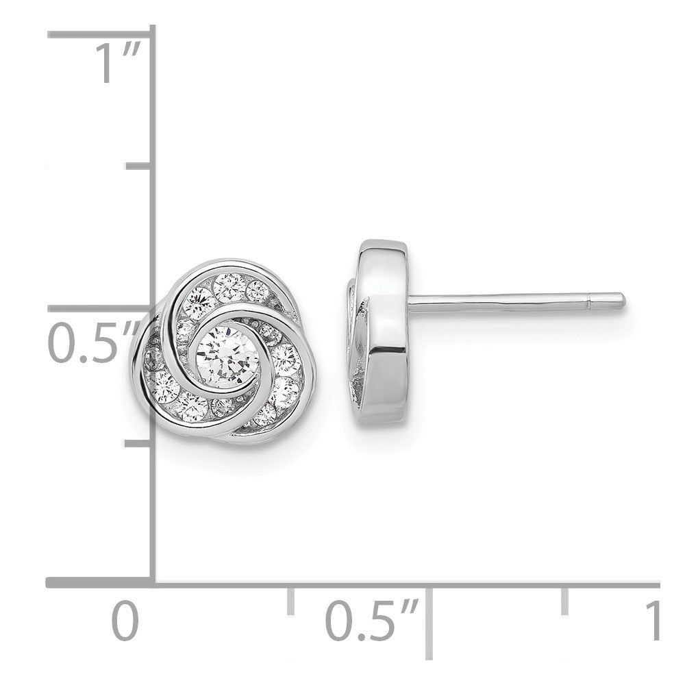 QE17479 Sterling Silver Rhodium-plated with CZ Love Knot Post Earrings