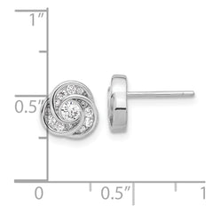 QE17479 Sterling Silver Rhodium-plated with CZ Love Knot Post Earrings