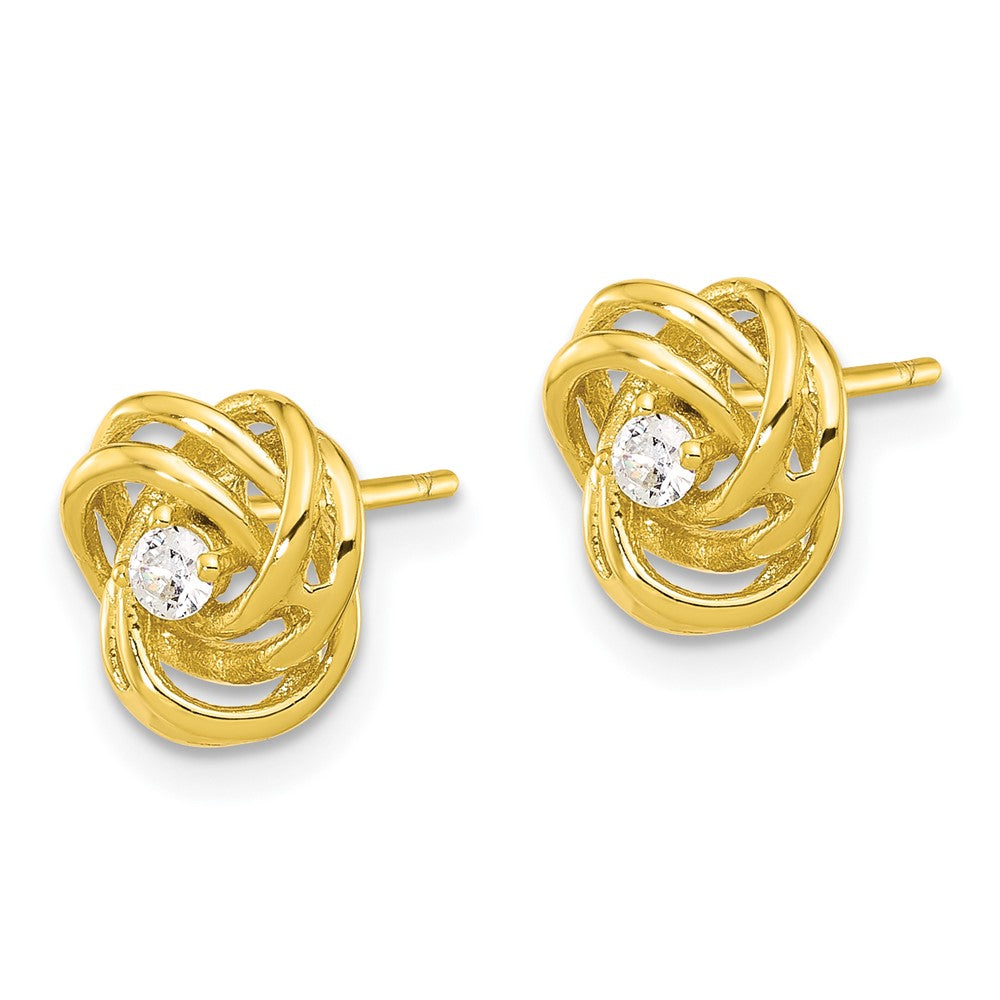 QE17480GP Sterling Silver Gold-tone Love Knot CZ Stud Earrings