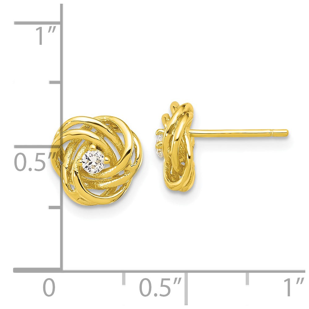 QE17480GP Sterling Silver Gold-tone Love Knot CZ Stud Earrings