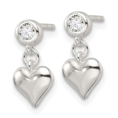 QE17487 Sterling Silver E-Coating CZ Heart Dangle Post Earrings