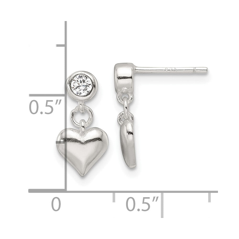 QE17487 Sterling Silver E-Coating CZ Heart Dangle Post Earrings