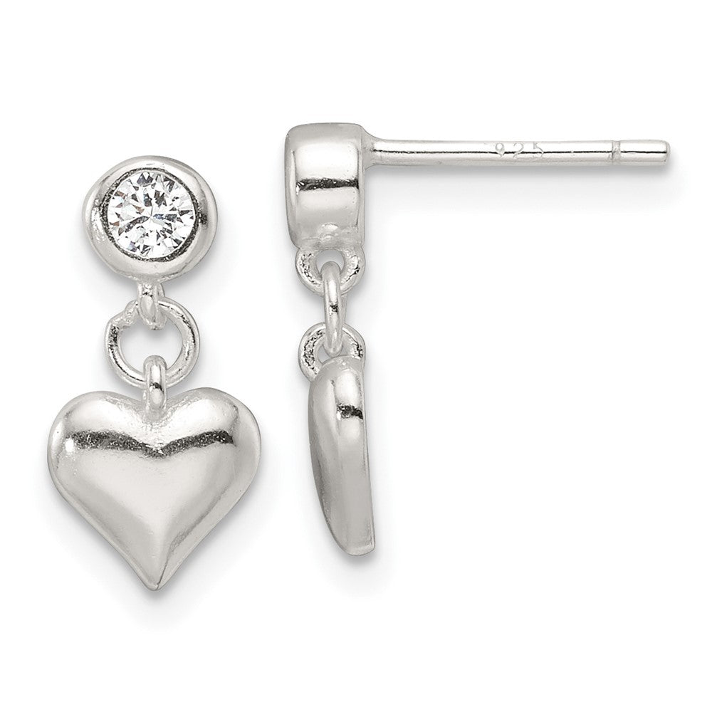 QE17487 Sterling Silver E-Coating CZ Heart Dangle Post Earrings
