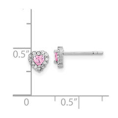 QE17497 Sterling Silver Rhodium-plated Clear and Pink CZ Heart Post Earrings
