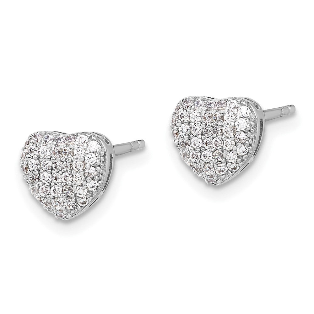 QE17509 Sterling Silver Rhodium-plated Pave CZ Heart Post Earrings