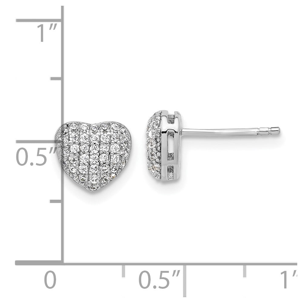 QE17509 Sterling Silver Rhodium-plated Pave CZ Heart Post Earrings
