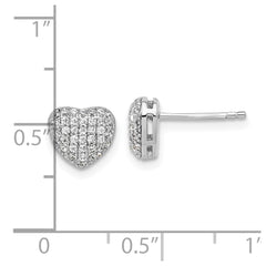 QE17509 Sterling Silver Rhodium-plated Pave CZ Heart Post Earrings