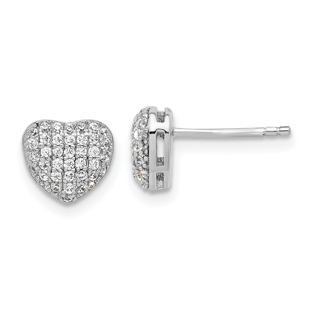 QE17509 Sterling Silver Rhodium-plated Pave CZ Heart Post Earrings