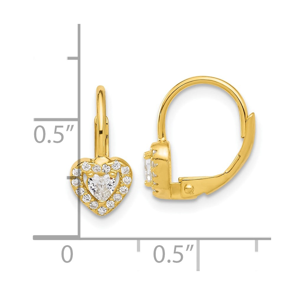 QE17515GP Sterling Silver Gold-tone CZ Heart Leverback Earrings