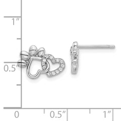 QE17519 Sterling Silver Rhodium-plated with CZ Hearts and Paw Print Post Earrings