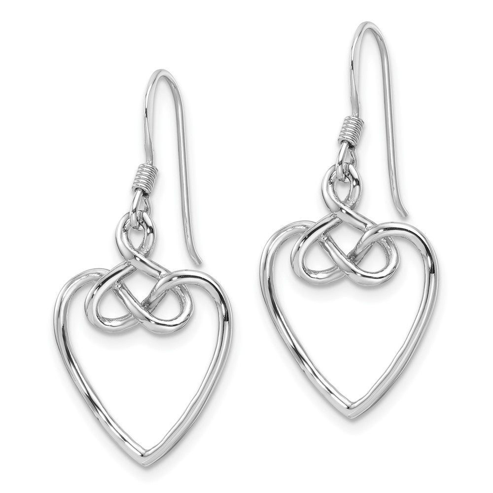 QE17531 Sterling Silver Rhodium-Plated Polished Dangle Knotted Heart Earrings