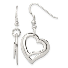 QE17533 Sterling Silver Polished Two piece Open Heart Shepherd Hook Earrings