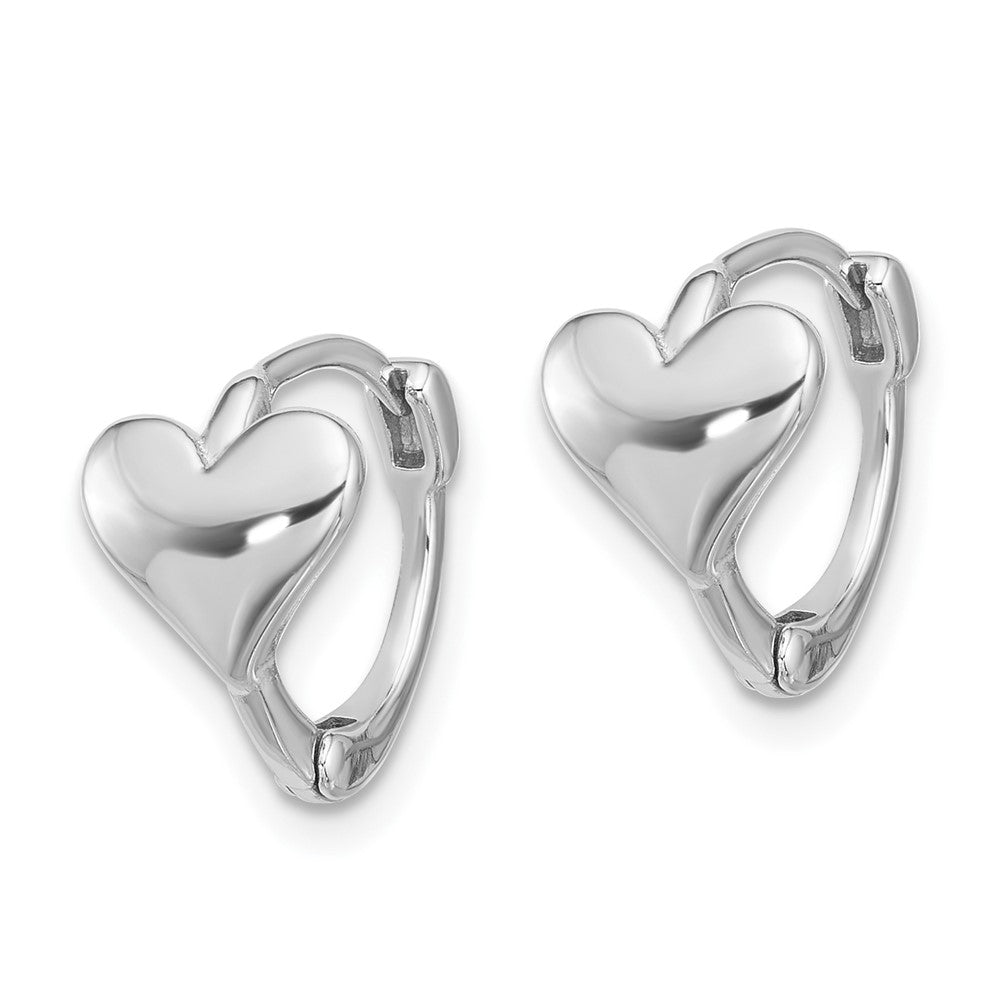 QE17543 Sterling Silver Rhodium-plated Heart Hinged Hoop Earrings