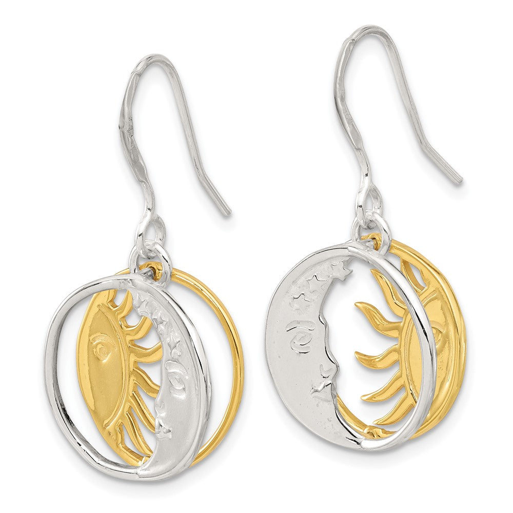 QE17552 Sterling Silver Gold Tone Sun and Moon Dangle Earrings