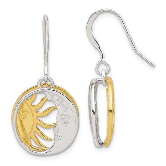 QE17552 Sterling Silver Gold Tone Sun and Moon Dangle Earrings