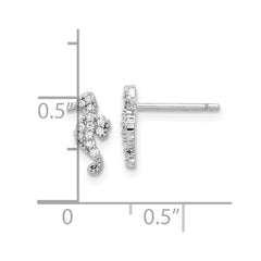 QE17557 Sterling Silver Rhodium-plated Polished CZ Seahorse Post Earrings