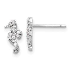 QE17557 Sterling Silver Rhodium-plated Polished CZ Seahorse Post Earrings