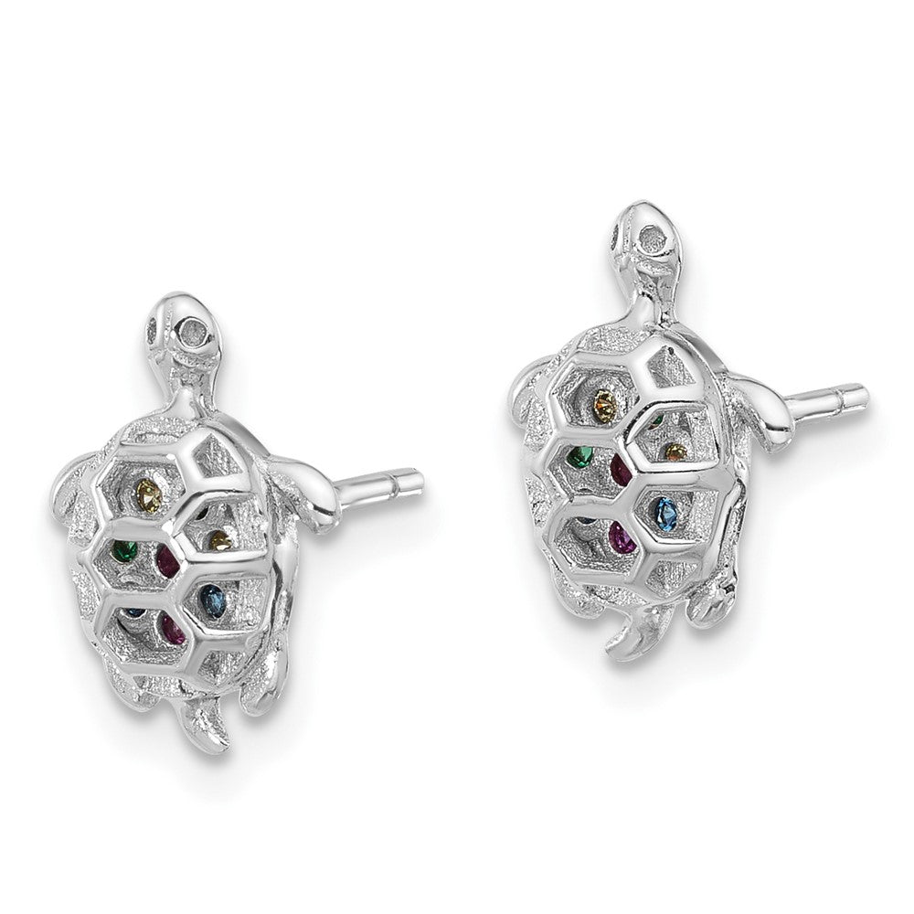 QE17563 Sterling Silver Rhodium-plated Polished Multi-color CZ Turtle Post Earrings