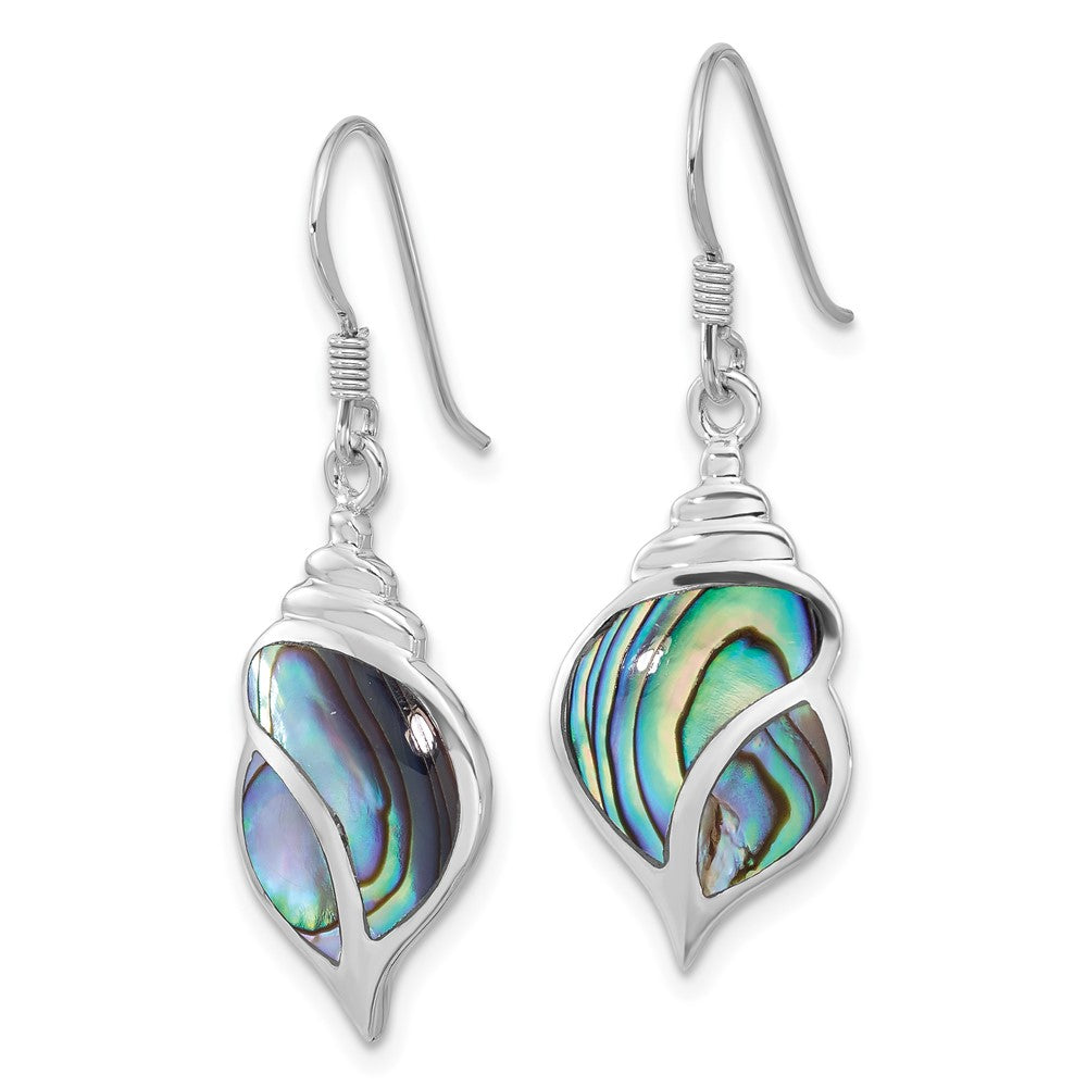 QE17568 Sterling Silver Rhodium-Plated Polished Abalone Dangle Shell Earrings