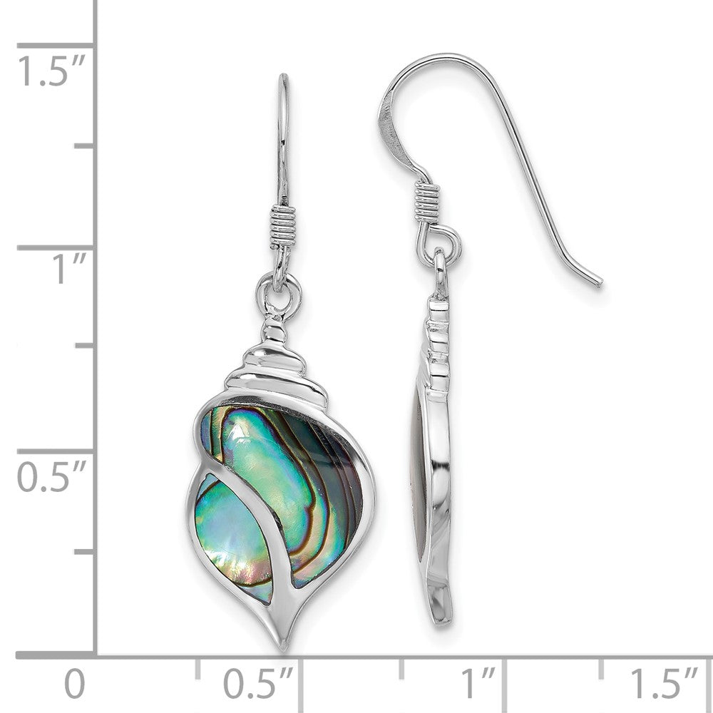 QE17568 Sterling Silver Rhodium-Plated Polished Abalone Dangle Shell Earrings