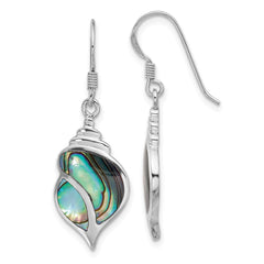 QE17568 Sterling Silver Rhodium-Plated Polished Abalone Dangle Shell Earrings
