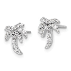 QE17571 Sterling Silver Rhodium-plated CZ Palm Tree Post Earrings