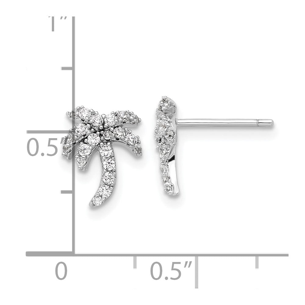 QE17571 Sterling Silver Rhodium-plated CZ Palm Tree Post Earrings