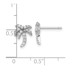 QE17571 Sterling Silver Rhodium-plated CZ Palm Tree Post Earrings