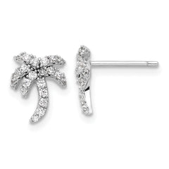 QE17571 Sterling Silver Rhodium-plated CZ Palm Tree Post Earrings