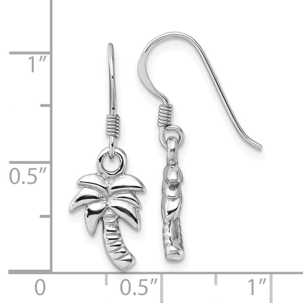 QE17572 Sterling Silver Rhodium-Plated Polished Palm Tree Dangle Earrings