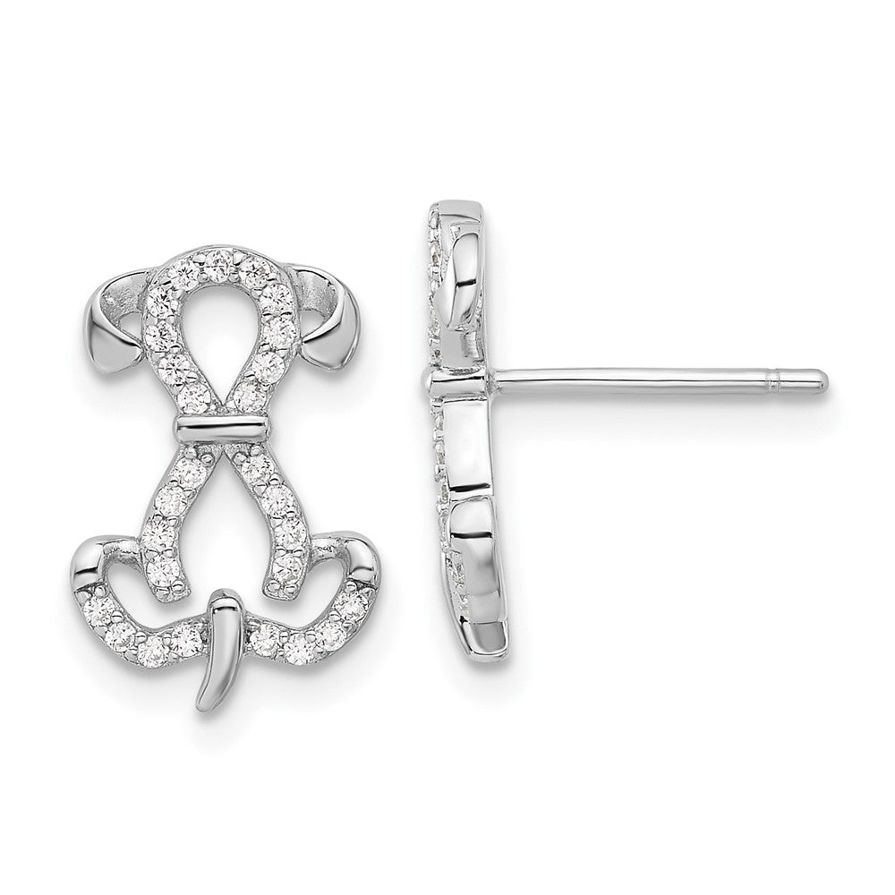 QE17588 Sterling Silver Rhodium-plated CZ Dog Post Earrings