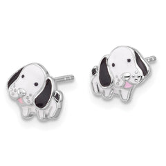 QE17590 SS Rhodium-plated Black and White Enamel Dog Post Earrings