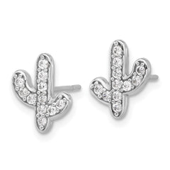QE17593 Sterling Silver Rhodium-plated CZ Cactus Post Earrings