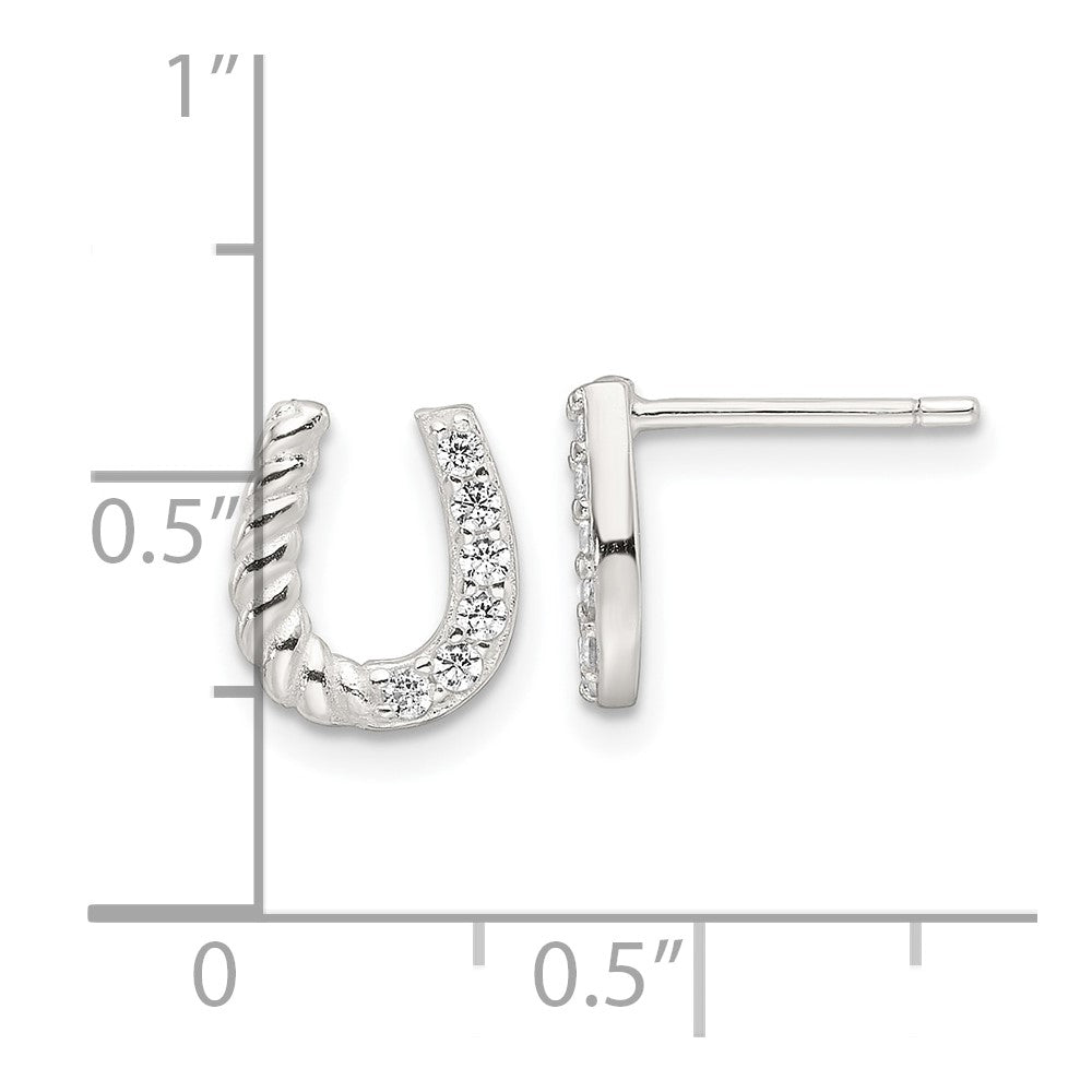 QE17595 Sterling Silver E-Coating CZ Horseshoe Earrings