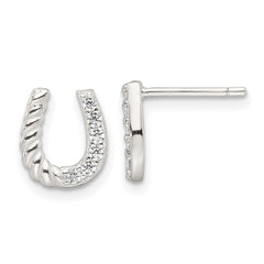 QE17595 Sterling Silver E-Coating CZ Horseshoe Earrings