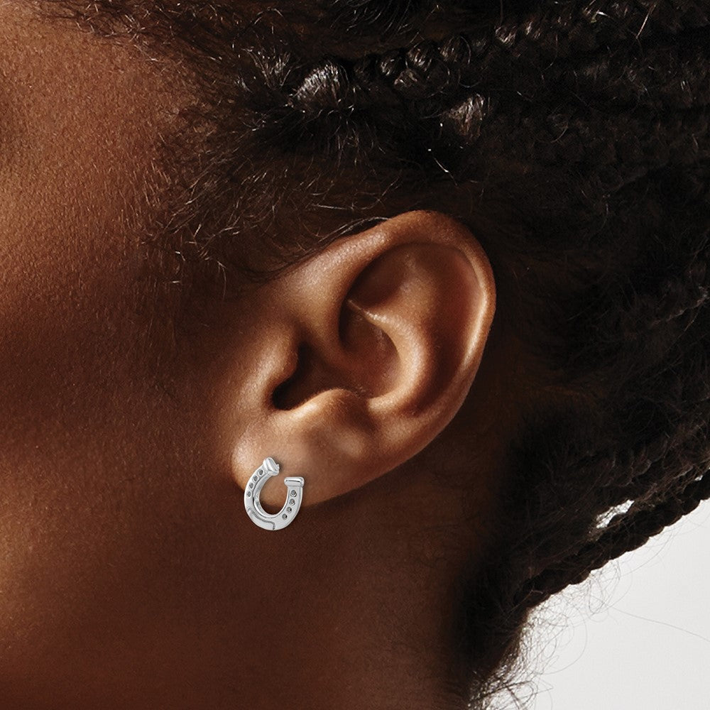 QE17596 Sterling Silver Rhodium-plated Horseshoe Post Earrings