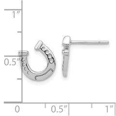 QE17596 Sterling Silver Rhodium-plated Horseshoe Post Earrings