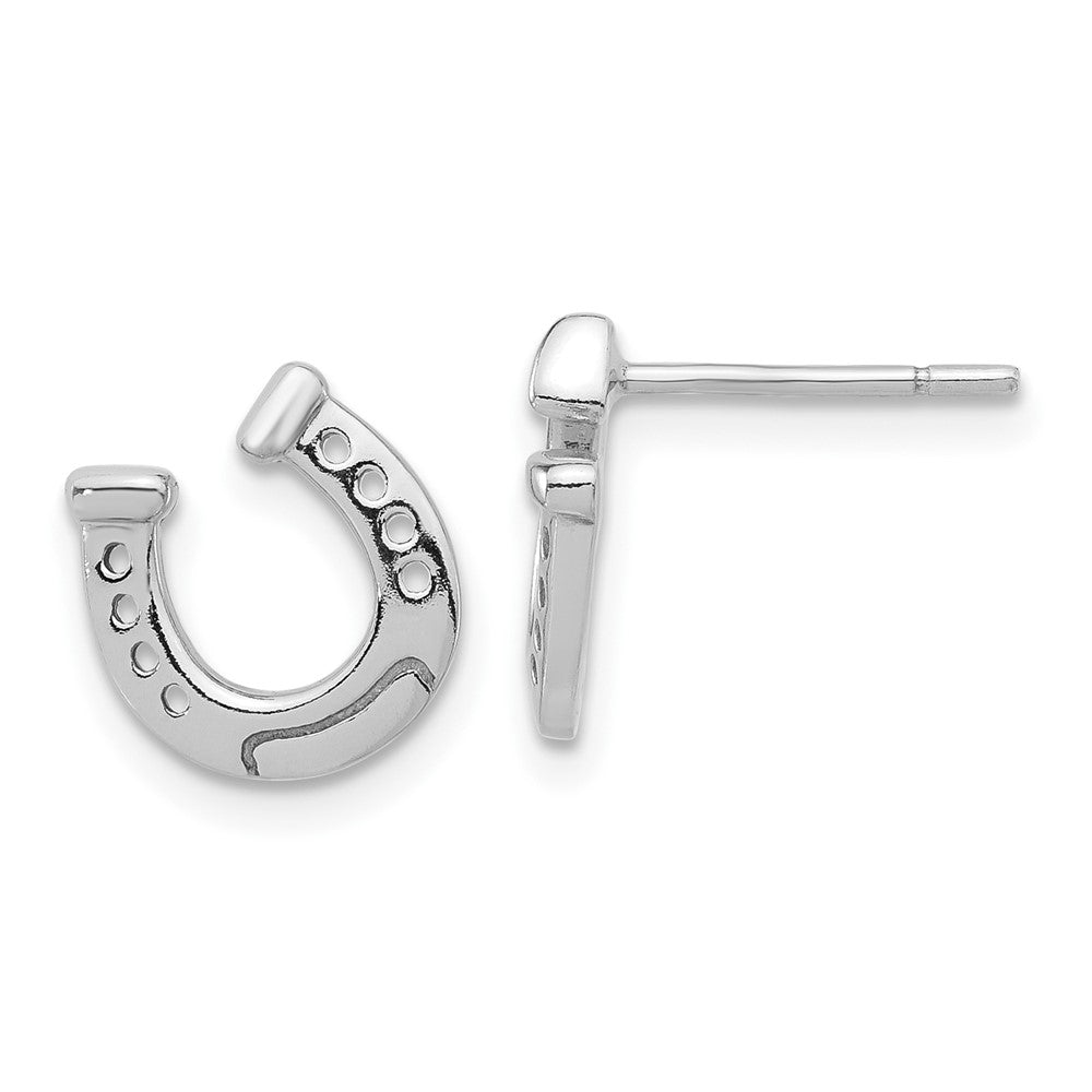 QE17596 Sterling Silver Rhodium-plated Horseshoe Post Earrings