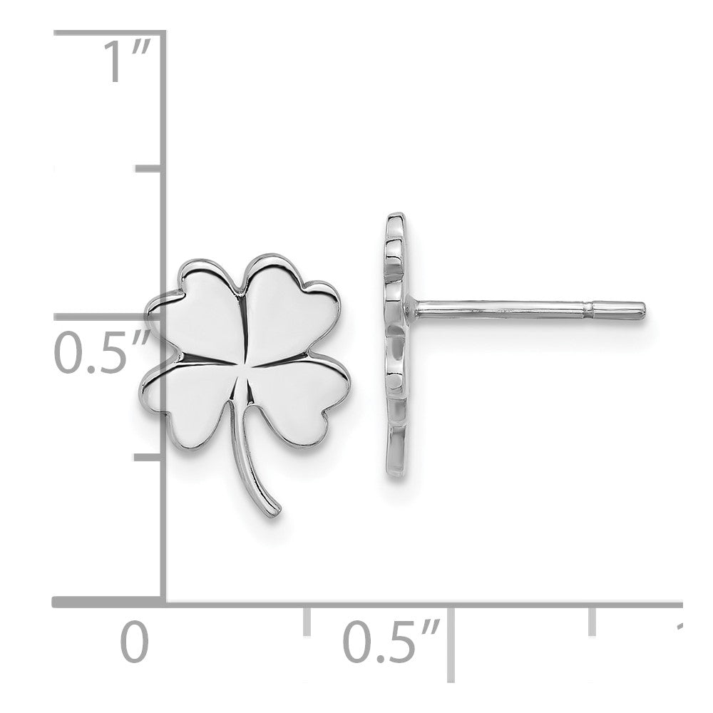 QE17602 Sterling Silver Rhodium-plated Polished Clover Post Earrings