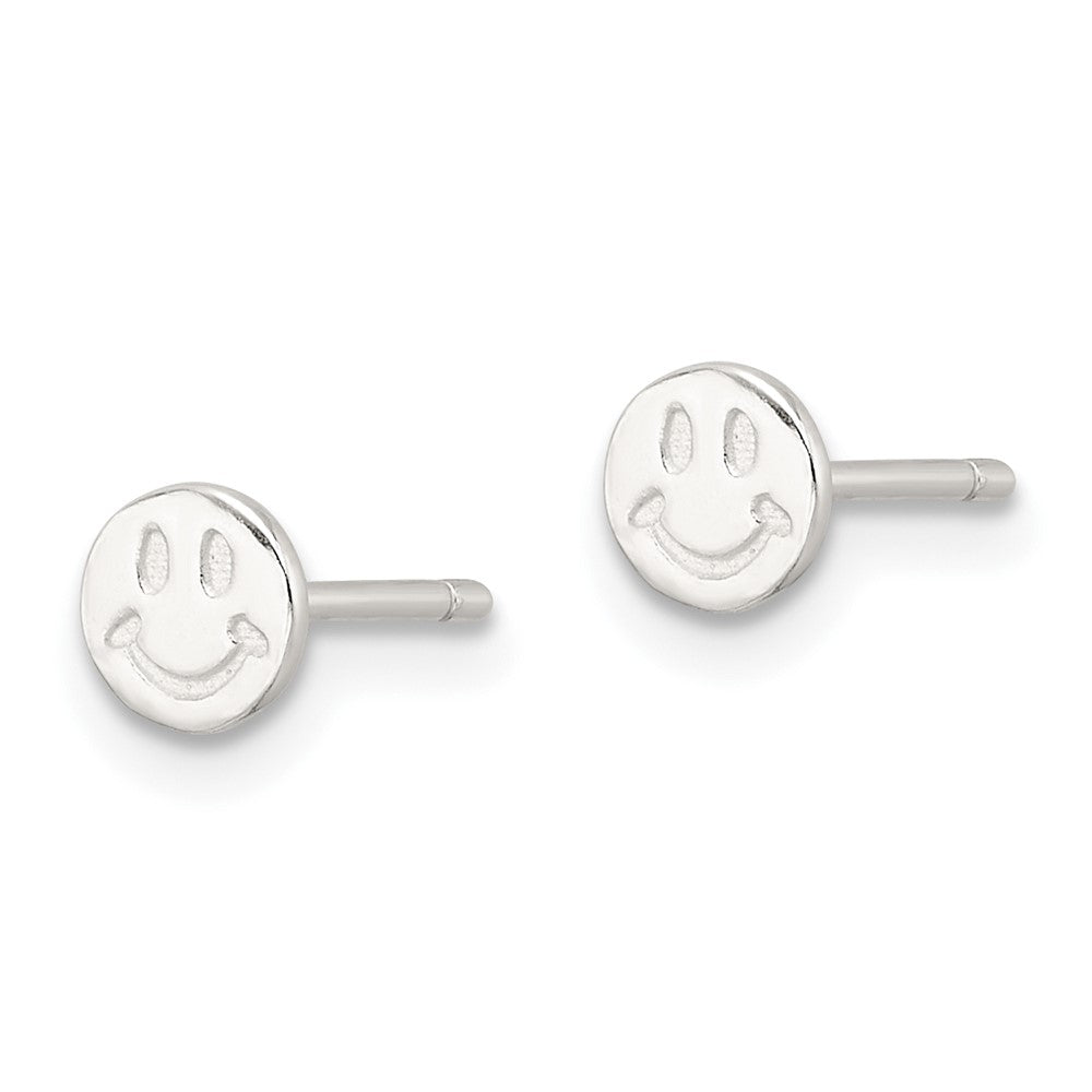 QE17606 Sterling Silver E-Coating Polished Smiley Face Post Earrings