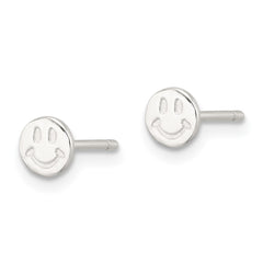 QE17606 Sterling Silver E-Coating Polished Smiley Face Post Earrings