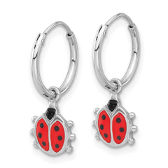 QE17617 Sterling Silver Rhodium-plated Madi K Enamel Ladybug Hoop Earrings