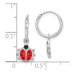 QE17617 Sterling Silver Rhodium-plated Madi K Enamel Ladybug Hoop Earrings